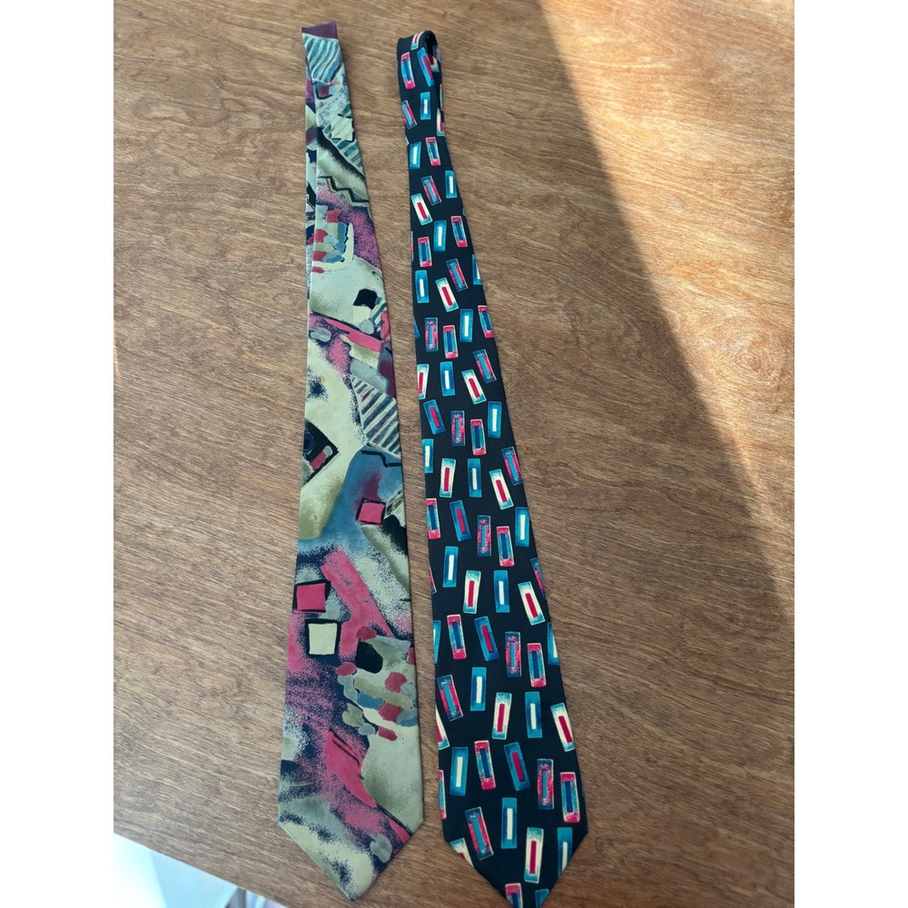 Harve Benard Vintage Silk Tie Lot 2pc Mens Abstract Geometric 90s Retro USA Made